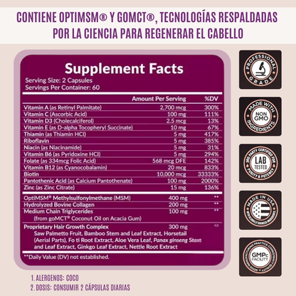 Hair Growth® Vitamina para cabello con Biotina x 120 cápsulas